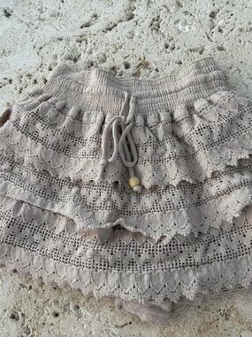 Beige Layered Crochet Ruffle Skirt